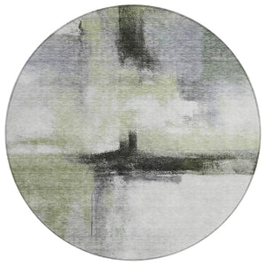 HomeRoots 5' Sage Black and Gray Abstract Area Rug - Washable, Durable, Stylish for Indoor and Outdoor Spaces 8' Round 603655