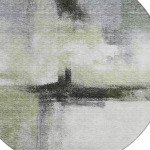 Homeroots 3' Blue Gray And Black Abstract Washable Area Rug For Indoor Outdoor Use – Durable And Stylish Design 8' Round Polyester 603655