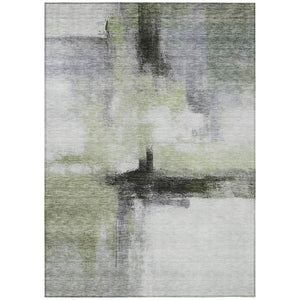 HomeRoots 9' X 12' Sage Black Gray Abstract Washable Area Rug - Durable, Stylish for Indoor & Outdoor Use 603657