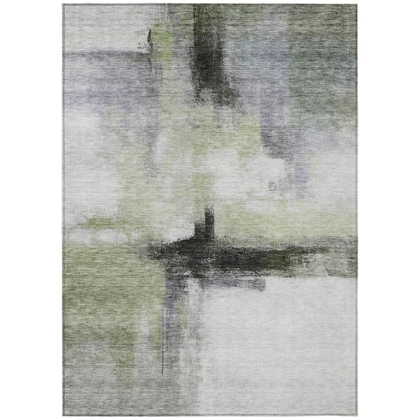HomeRoots 9' X 12' Sage Black Gray Abstract Washable Area Rug - Durable, Stylish for Indoor & Outdoor Use 603657