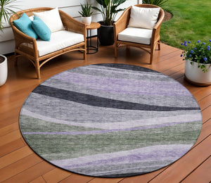 Homeroots 3' Abstract Artichoke Green And Black Area Rug - Washable, Durable, Stylish For Indoor Or Outdoor Use 8' Round Polyester 603667