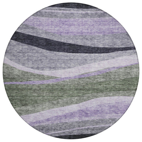 HomeRoots 5' Abstract Artichoke Green and Black Area Rug - Stylish, Washable, Durable for Indoor & Outdoor Use 8' Round 603667