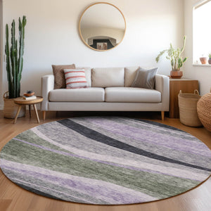 Homeroots 3' Abstract Artichoke Green And Black Area Rug - Washable, Durable, Stylish For Indoor Or Outdoor Use 8' Round Polyester 603667