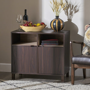 Christopher Knight Home® - Noble House - Nicholas 2-Shelf Walnut Finished Faux Wood Cabinet with Sanremo Oak Interior