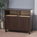 Christopher Knight Home® - Noble House - Nicholas 2-Shelf Walnut Finished Faux Wood Cabinet with Sanremo Oak Interior