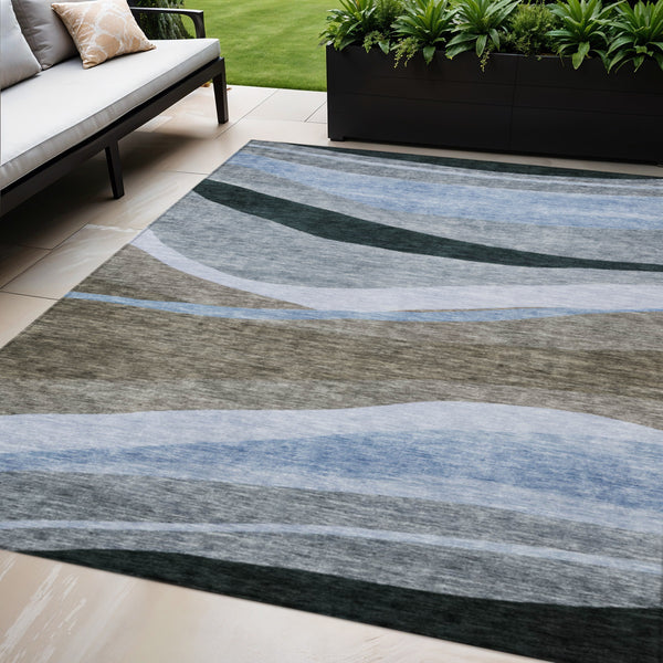 Homeroots 3' Abstract Artichoke Green And Black Area Rug - Washable, Durable, Stylish For Indoor Or Outdoor Use 5' X 8' Polyester 603672