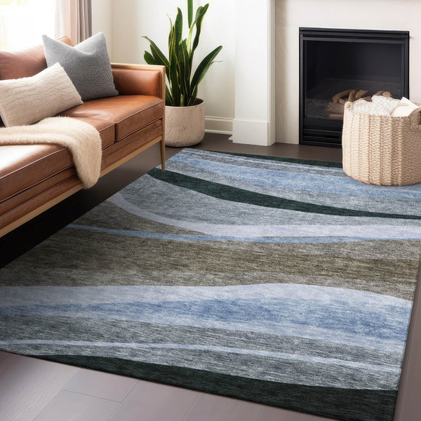 Homeroots 3' Abstract Artichoke Green And Black Area Rug - Washable, Durable, Stylish For Indoor Or Outdoor Use 5' X 8' Polyester 603672