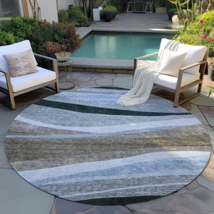 Homeroots 3' Abstract Artichoke Green And Black Area Rug - Washable, Durable, Stylish For Indoor Or Outdoor Use 8' Round Polyester 603673