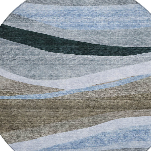Homeroots 3' Abstract Artichoke Green And Black Area Rug - Washable, Durable, Stylish For Indoor Or Outdoor Use 8' Round Polyester 603673