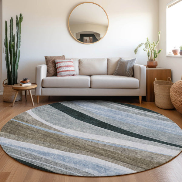 Homeroots 3' Abstract Artichoke Green And Black Area Rug - Washable, Durable, Stylish For Indoor Or Outdoor Use 8' Round Polyester 603673