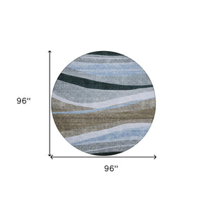 Homeroots 3' Abstract Artichoke Green And Black Area Rug - Washable, Durable, Stylish For Indoor Or Outdoor Use 8' Round Polyester 603673