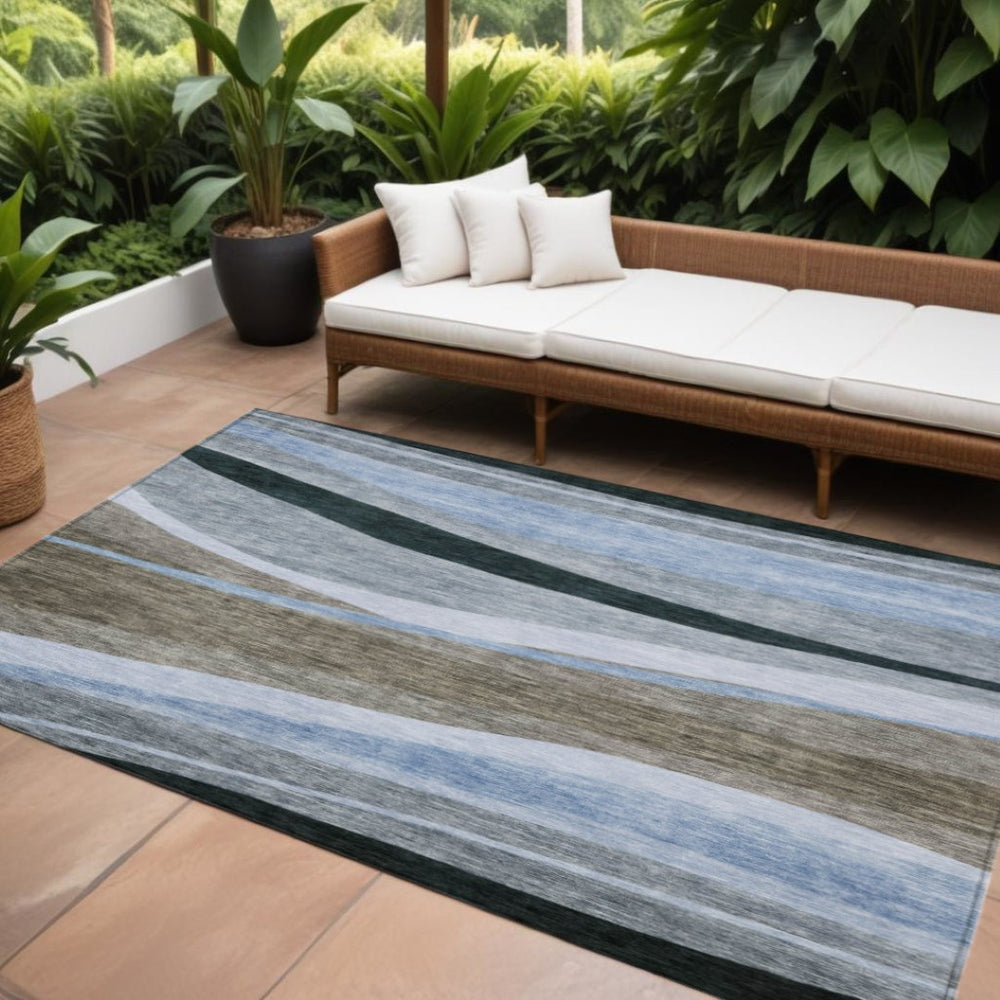 HomeRoots 5' Versatile Brown Blue and Gray Abstract Washable Area Rug for Indoor and Outdoor Spaces 10' X 14' 603676