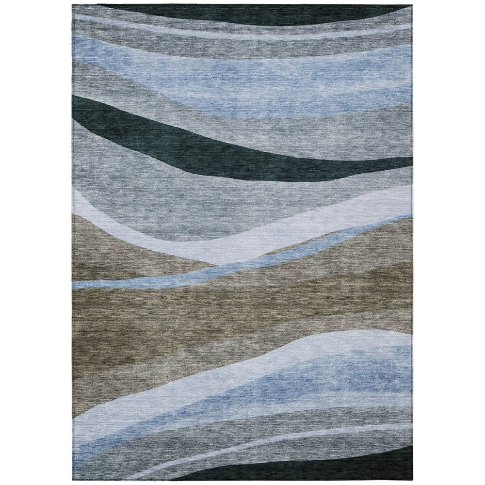 HomeRoots 5' Versatile Brown Blue and Gray Abstract Washable Area Rug for Indoor and Outdoor Spaces 10' X 14' 603676