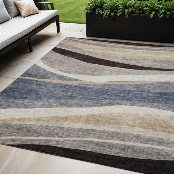 Homeroots 3' Abstract Artichoke Green And Black Area Rug - Washable, Durable, Stylish For Indoor Or Outdoor Use 5' X 8' Polyester 603678