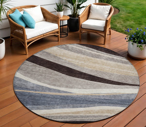 Homeroots 3' Abstract Artichoke Green And Black Area Rug - Washable, Durable, Stylish For Indoor Or Outdoor Use 8' Round Polyester 603679