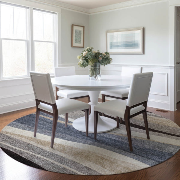 Homeroots 3' Abstract Artichoke Green And Black Area Rug - Washable, Durable, Stylish For Indoor Or Outdoor Use 8' Round Polyester 603679