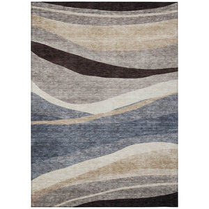 HomeRoots 5' Abstract Area Rug in Blue, Brown & Beige - Stylish, Durable, Washable Design for Indoor/Outdoor Use 8' X 10' 603680