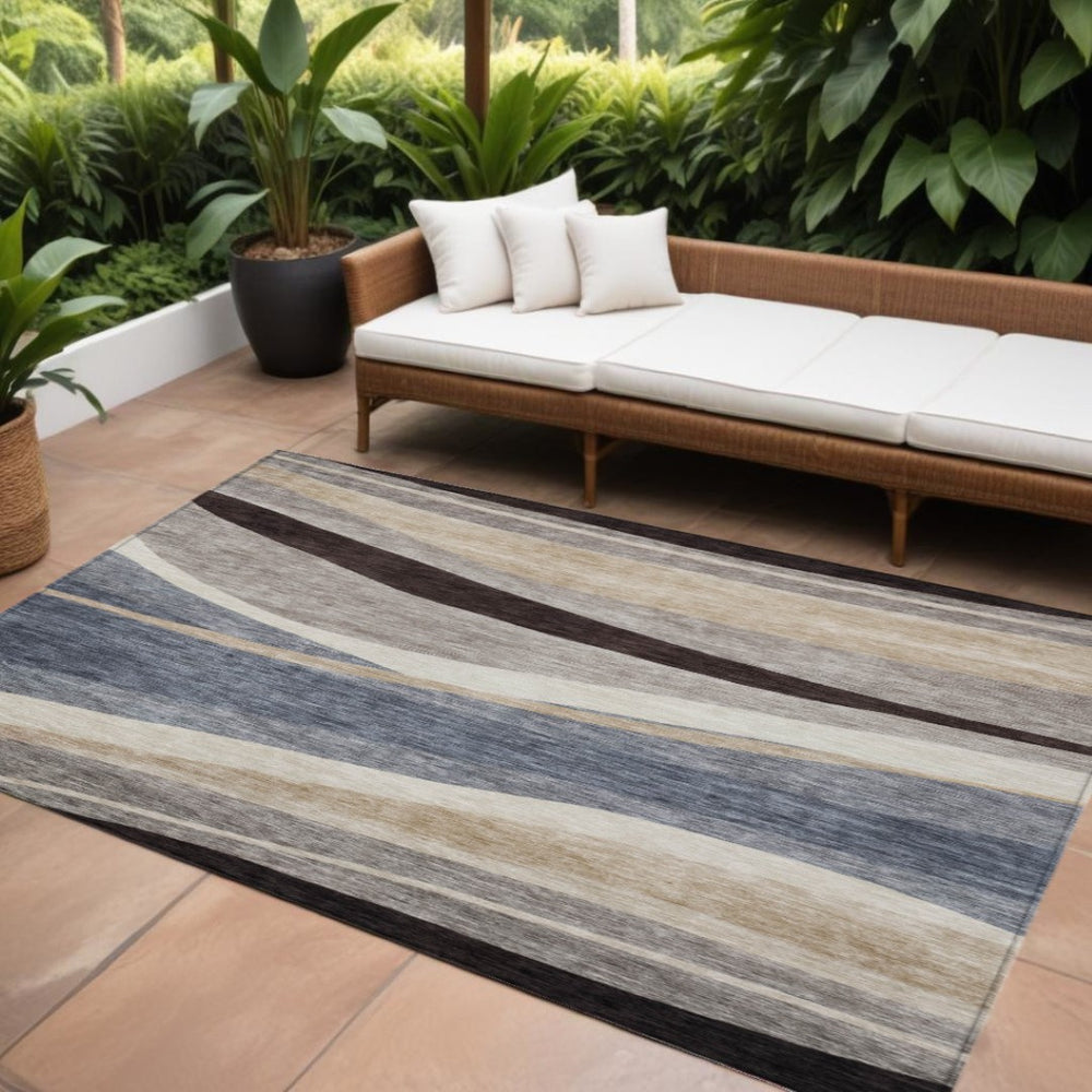 HomeRoots 9' X 12' Abstract Area Rug - Durable Blue, Brown, Beige Design for Indoor & Outdoor Spaces, Washable 603681