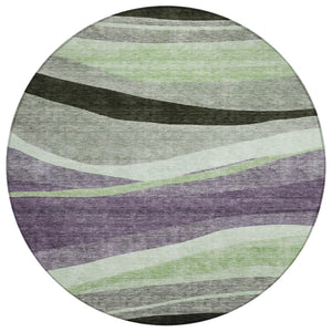 HomeRoots 5' Vibrant Purple and Green Abstract Area Rug - Stylish, Washable Indoor/Outdoor Design for Any Space 8' Round 603685