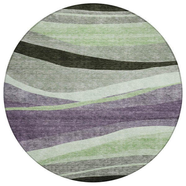 HomeRoots 5' Vibrant Purple and Green Abstract Area Rug - Stylish, Washable Indoor/Outdoor Design for Any Space 8' Round 603685