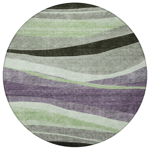 Homeroots 3' Abstract Artichoke Green And Black Area Rug - Washable, Durable, Stylish For Indoor Or Outdoor Use 8' Round Polyester 603685