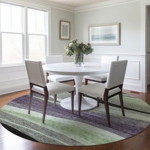 Homeroots 3' Abstract Artichoke Green And Black Area Rug - Washable, Durable, Stylish For Indoor Or Outdoor Use 8' Round Polyester 603685