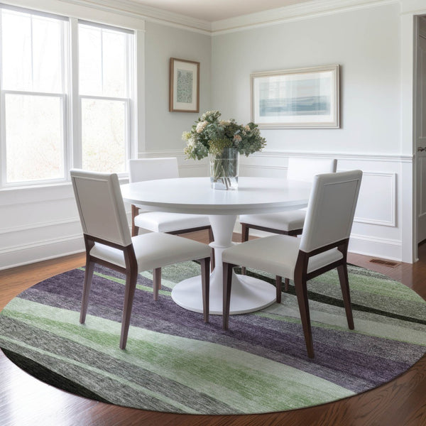 Homeroots 3' Abstract Artichoke Green And Black Area Rug - Washable, Durable, Stylish For Indoor Or Outdoor Use 8' Round Polyester 603685