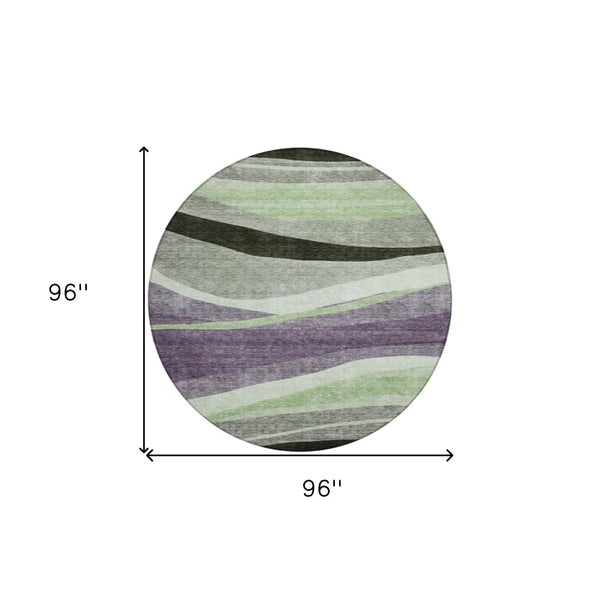 Homeroots 3' Abstract Artichoke Green And Black Area Rug - Washable, Durable, Stylish For Indoor Or Outdoor Use 8' Round Polyester 603685