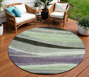 Homeroots 3' Abstract Artichoke Green And Black Area Rug - Washable, Durable, Stylish For Indoor Or Outdoor Use 8' Round Polyester 603685