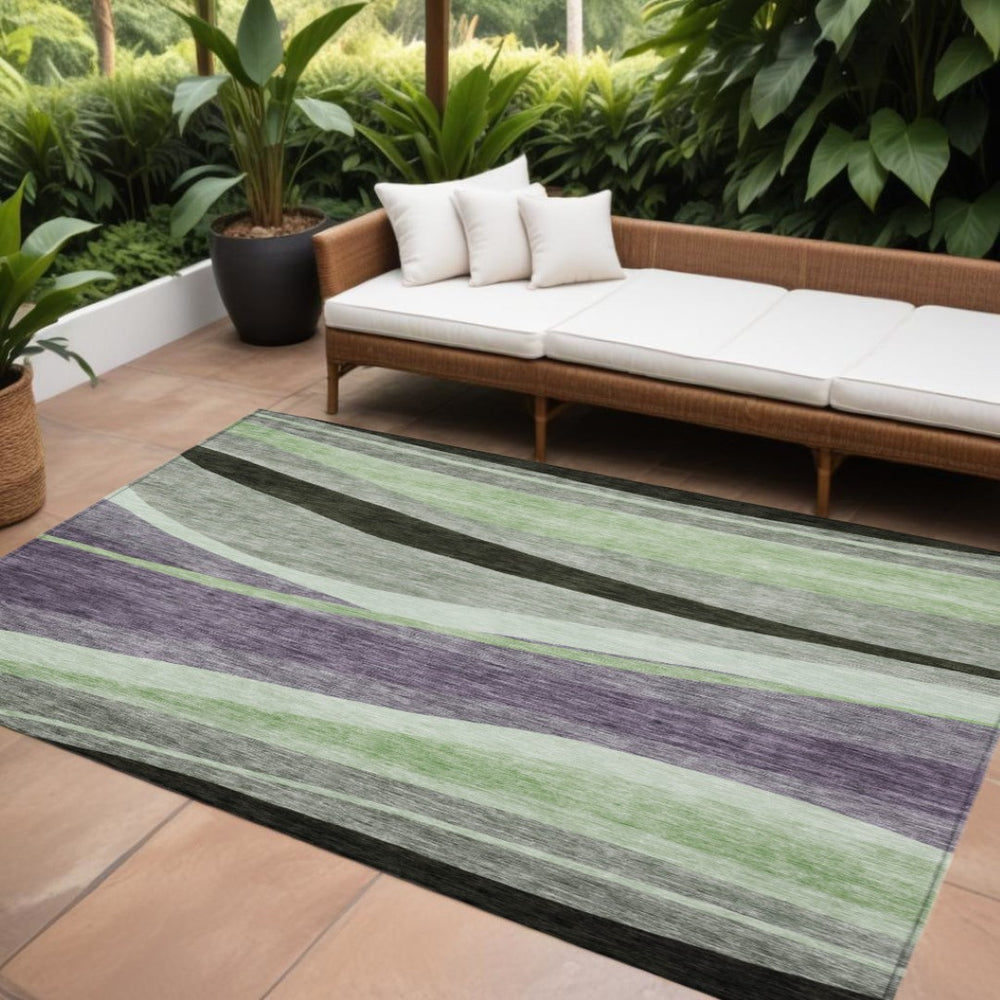 HomeRoots 9' X 12' Vibrant Purple and Green Abstract Washable Area Rug for Indoor & Outdoor Durability 603687