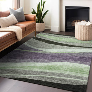 Homeroots 3' Abstract Artichoke Green And Black Area Rug - Washable, Durable, Stylish For Indoor Or Outdoor Use 9' X 12' Polyester 603687