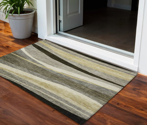 Homeroots 3' Abstract Artichoke Green And Black Area Rug - Washable, Durable, Stylish For Indoor Or Outdoor Use 3' X 5' Polyester 603689
