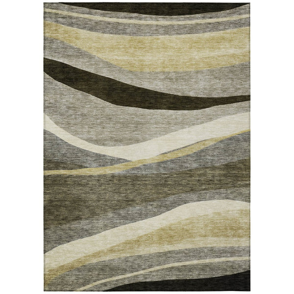 HomeRoots 5' Contemporary Taupe Gray and Black Abstract Area Rug for Indoor and Outdoor Spaces, Machine Washable 5' X 8' 603690