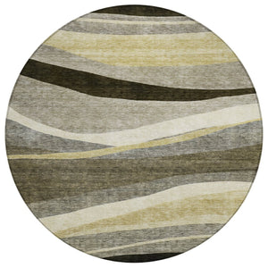 HomeRoots 5' Contemporary Taupe Gray and Black Abstract Area Rug for Indoor and Outdoor Spaces, Machine Washable 8' Round 603691