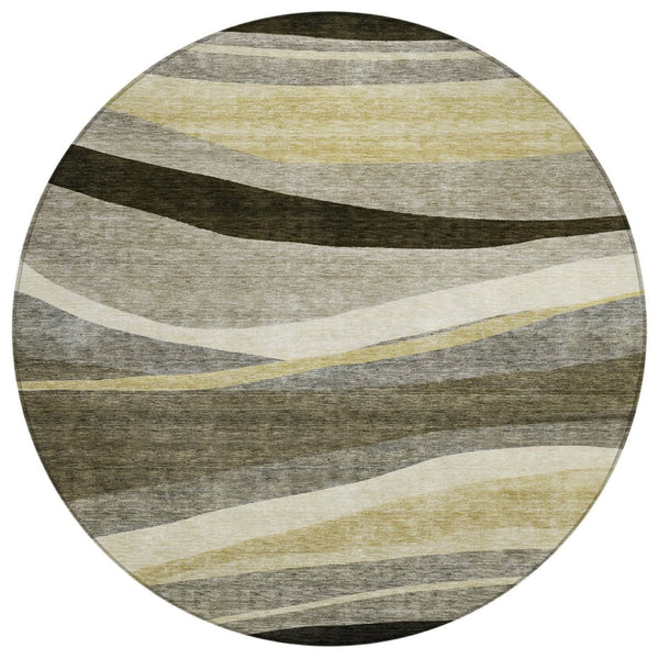 HomeRoots 5' Contemporary Taupe Gray and Black Abstract Area Rug for Indoor and Outdoor Spaces, Machine Washable 8' Round 603691