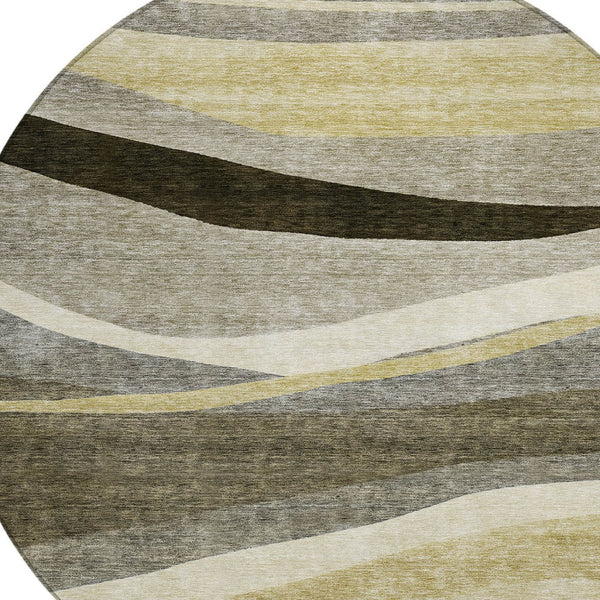 Homeroots 3' Abstract Artichoke Green And Black Area Rug - Washable, Durable, Stylish For Indoor Or Outdoor Use 8' Round Polyester 603691
