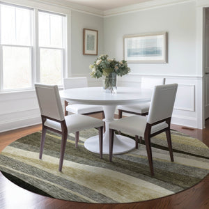 Homeroots 3' Abstract Artichoke Green And Black Area Rug - Washable, Durable, Stylish For Indoor Or Outdoor Use 8' Round Polyester 603691