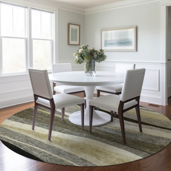 Homeroots 3' Abstract Artichoke Green And Black Area Rug - Washable, Durable, Stylish For Indoor Or Outdoor Use 8' Round Polyester 603691