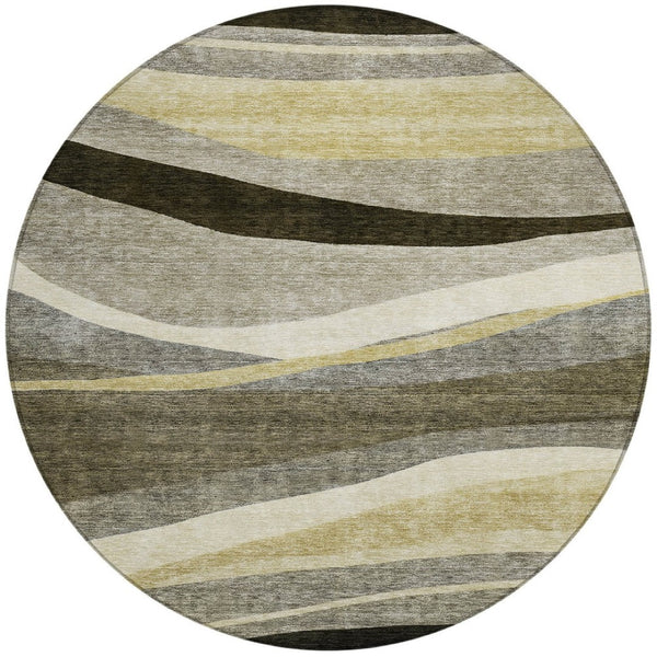 Homeroots 3' Abstract Artichoke Green And Black Area Rug - Washable, Durable, Stylish For Indoor Or Outdoor Use 8' Round Polyester 603691