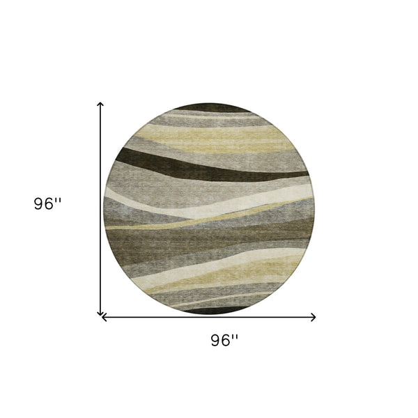 Homeroots 3' Abstract Artichoke Green And Black Area Rug - Washable, Durable, Stylish For Indoor Or Outdoor Use 8' Round Polyester 603691