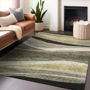 Homeroots 3' Abstract Artichoke Green And Black Area Rug - Washable, Durable, Stylish For Indoor Or Outdoor Use 10' X 14' Polyester 603694