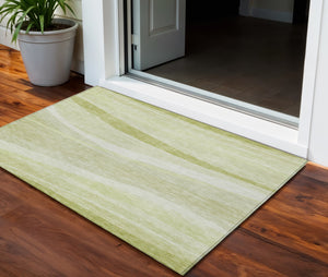 Homeroots 3' Artichoke Green And Ivory Abstract Washable Area Rug For Indoor And Outdoor Spaces, Durable Design 3' X 5' Polyester 603695