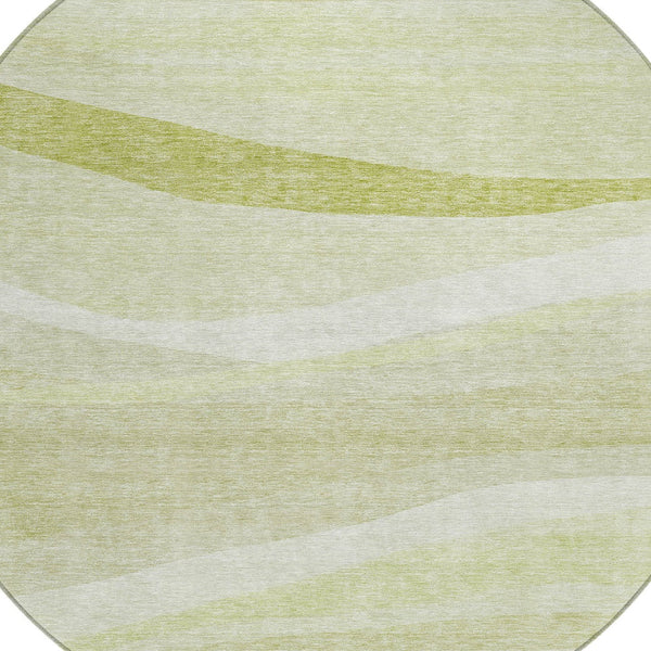 Homeroots 3' Artichoke Green And Ivory Abstract Washable Area Rug For Indoor And Outdoor Spaces, Durable Design 8' Round Polyester 603697