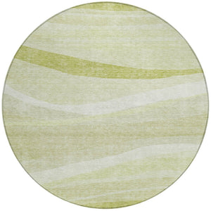 Homeroots 3' Artichoke Green And Ivory Abstract Washable Area Rug For Indoor And Outdoor Spaces, Durable Design 8' Round Polyester 603697