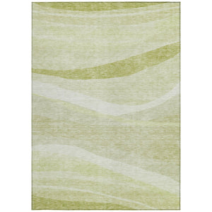 Homeroots 3' Artichoke Green And Ivory Abstract Washable Area Rug For Indoor And Outdoor Spaces, Durable Design 8' X 10' Polyester 603698