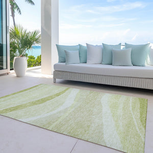 Homeroots 3' Artichoke Green And Ivory Abstract Washable Area Rug For Indoor And Outdoor Spaces, Durable Design 8' X 10' Polyester 603698