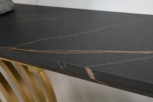 English Elm Accent Console Table Sculptural Black Gold Metal Legs Slim Entryway Hallway Decor W2263P395488
