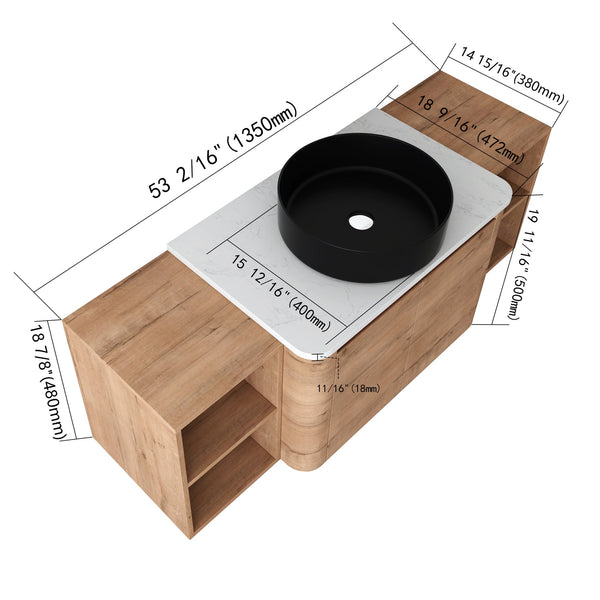 English Elm 54'' Wall-Mounted Bathroom Vanity With Elegant Ceramic Sink, Soft-Close Doors & Ample Storage Shelves W999S00415