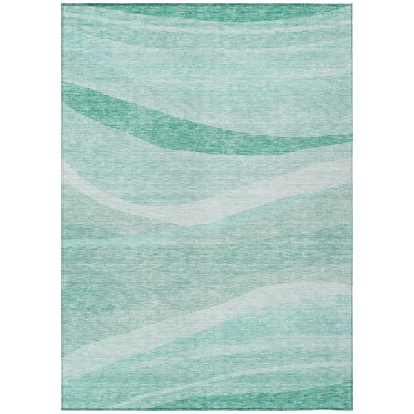 HomeRoots 5' Aqua and Sky Blue Abstract Area Rug - Stylish, Washable, Indoor/Outdoor, Stain-Resistant Design 5' X 8' 603702
