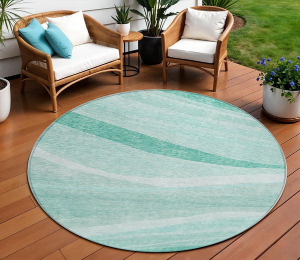 Homeroots 3' Artichoke Green And Ivory Abstract Washable Area Rug For Indoor And Outdoor Spaces, Durable Design 8' Round Polyester 603703